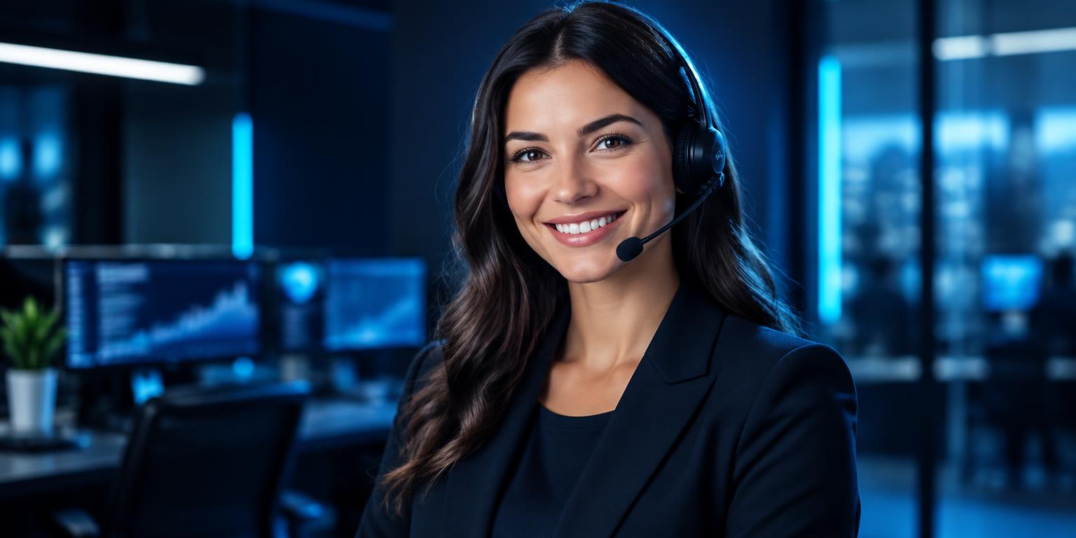 A customer support professional wearing a headset