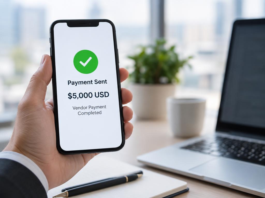Illustrative vendor payment confirmation on a smartphone